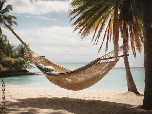 A hammock swaying between beach palms © Meeza