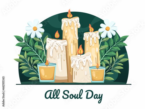 All Souls' Day vector Illustration with Candlelight tradition merges with a floral tribute, signifying spirituality and respect for the departed.
Perfect for greeting card, postcard, web, banner, etc.