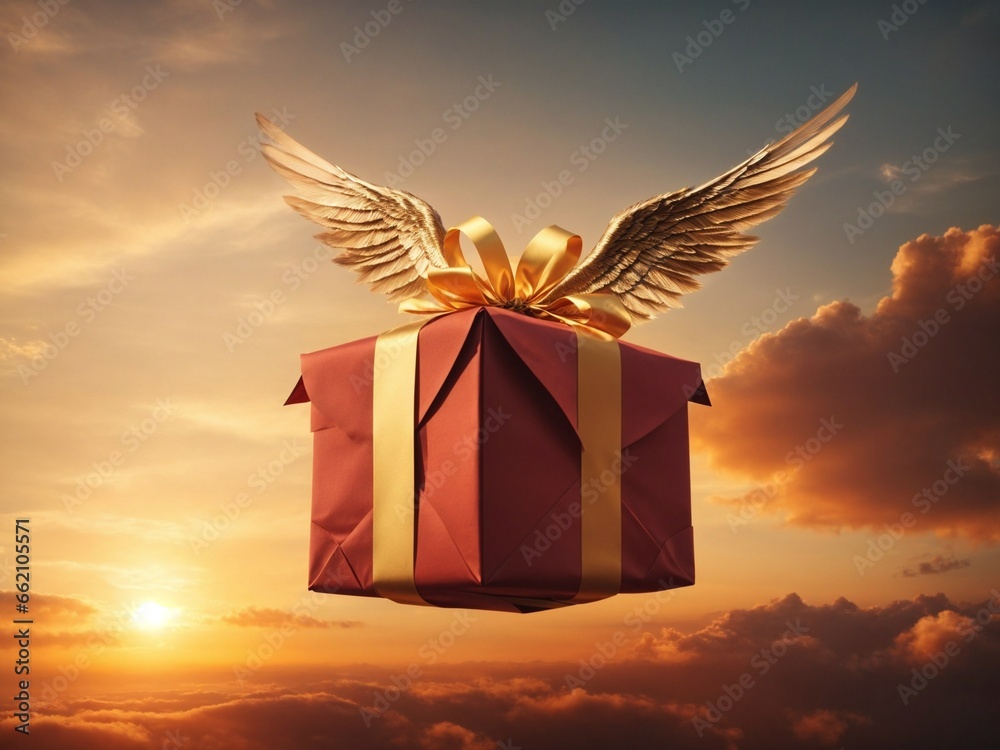 Gift with wings - obrazy, fototapety, plakaty 