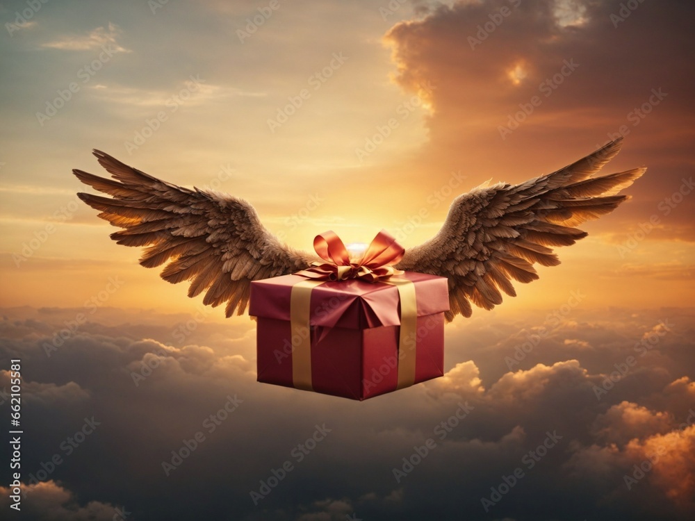 Gift with wings - obrazy, fototapety, plakaty 