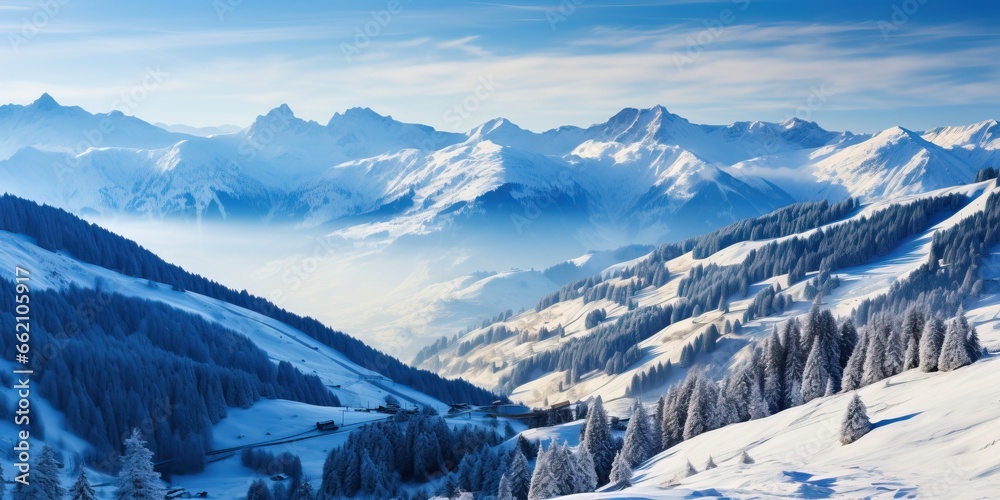 panoramic view of the mountains in winter