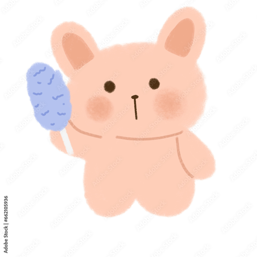 Fototapeta premium pink rabbit with feather duster doodle