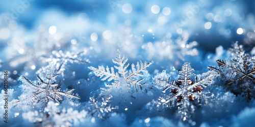 Snowflakes in the snow. Winter background. Christmas background. © Meow Creations