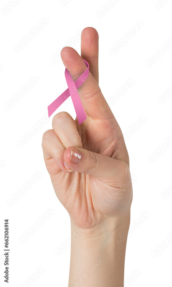 Digital png photo of hand of caucasian woman with pink ribbon on transparent background Digital png photo of hand of caucasian woman with pink ribbon on transparent background
