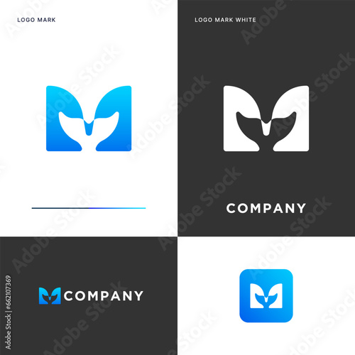 Letter M Logo with Mermaid or Whale tail Template in Vector Icon Illustration Design