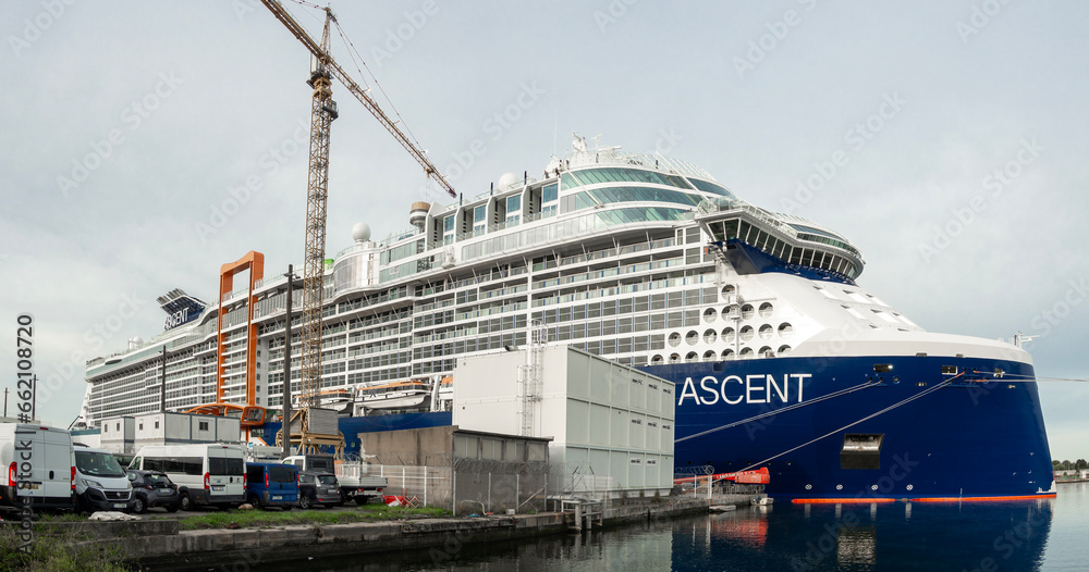 Cruise ship under construction at the shipyards. Celebrity Ascent is a ...