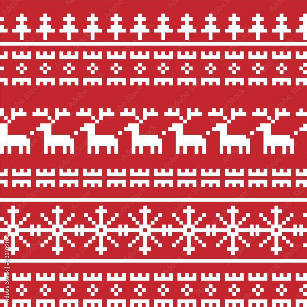 Seamless Christmas pixel pattern background for fashion textiles, knitwear and graphics. Vector illustration.