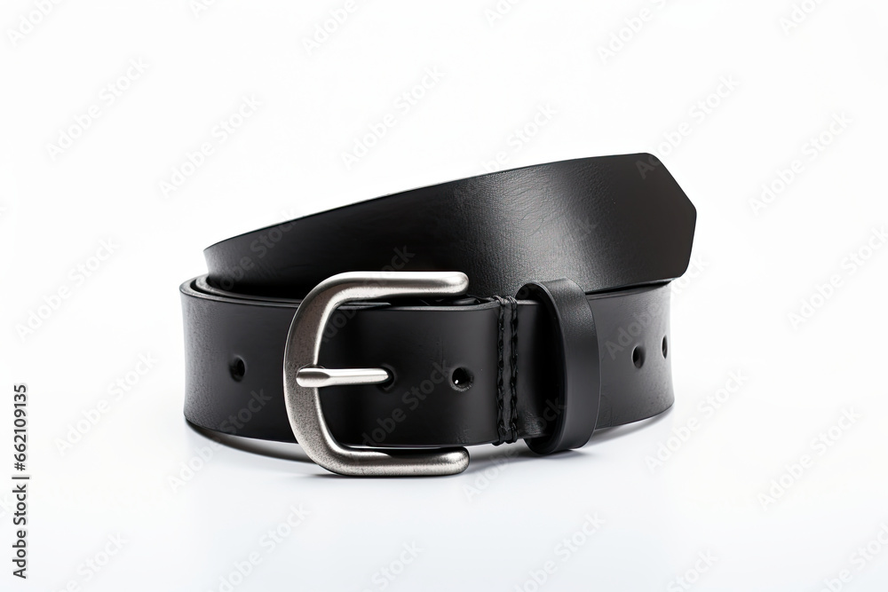 Women leather black belt on white background..