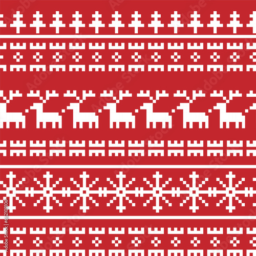Seamless Christmas pixel pattern background for fashion textiles, knitwear and graphics. Vector illustration.