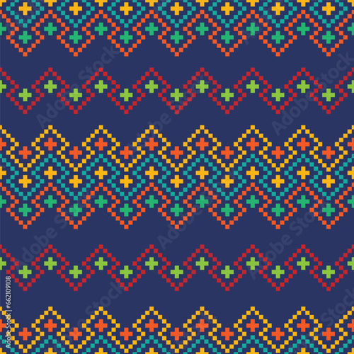 Seamless pixel pattern background for fashion textiles, knitwear and graphics. Vector illustration.