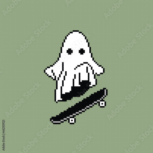 white flying cloth ghost pixel art design