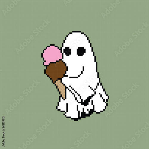 white flying cloth ghost pixel art design