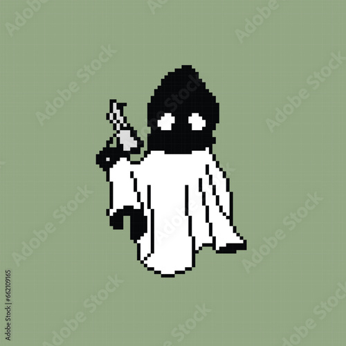 white flying cloth ghost pixel art design