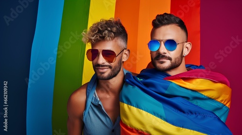 couple with lgbt flags