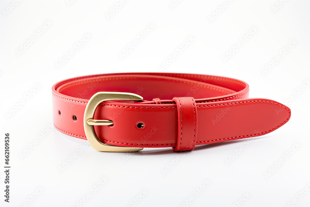 Women leather red belt on white background.