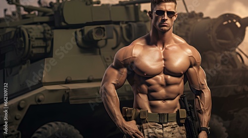 portrait of portrait of a handsome muscle soldier a handsome muscle soldier © Ilham