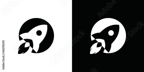 rocket logo design icon circle vector illustration, rocket logo with negative space on circle