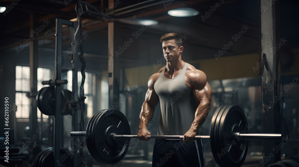 muscle people training with dumbbell at the gym