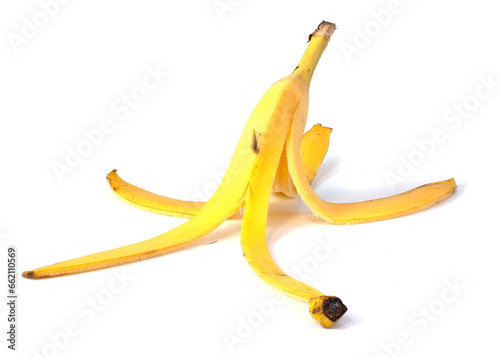 Banana peel isolated on white background close-up.