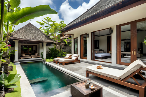 Outdoor and pool terrace in luxury villa at bali indonesia photo