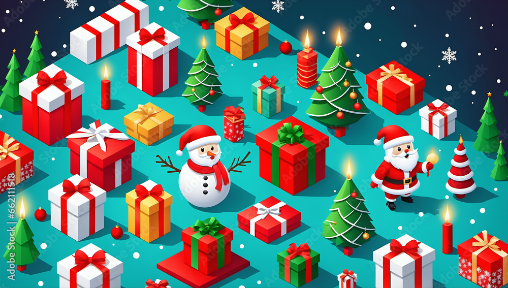 Colorful isometric 3d christmas world