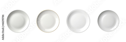 set of A white plate on a table isolated on transparent or white background © MaxSimplify