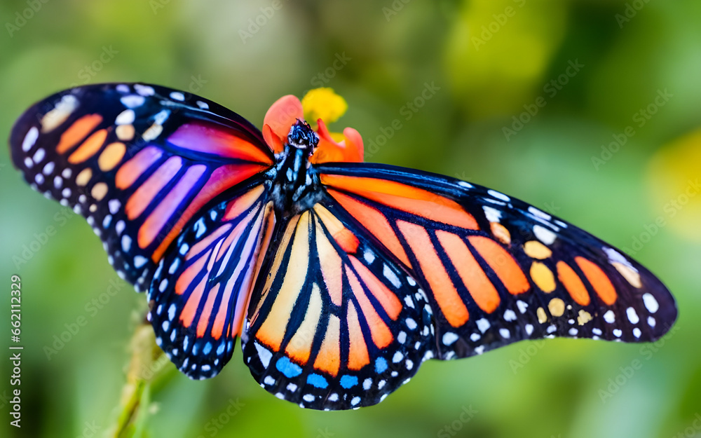 Naklejka premium monarch butterfly on a flower wallpaper generative AI