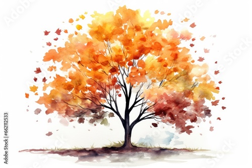 Autumn tree of various colors isolated on white background. Painted style