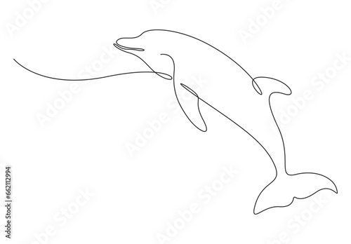 Fototapeta Naklejka Na Ścianę i Meble -  Single line drawing of dolphin. Animal icon. Isolated on white background vector illustration. Premium vector. 