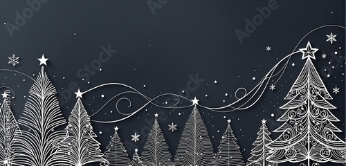 Minimalist christmas line art. Winter forest illustration photo