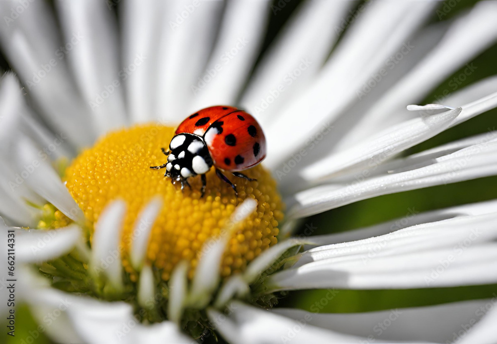 ladybug on daisy, ladybird on a camomile