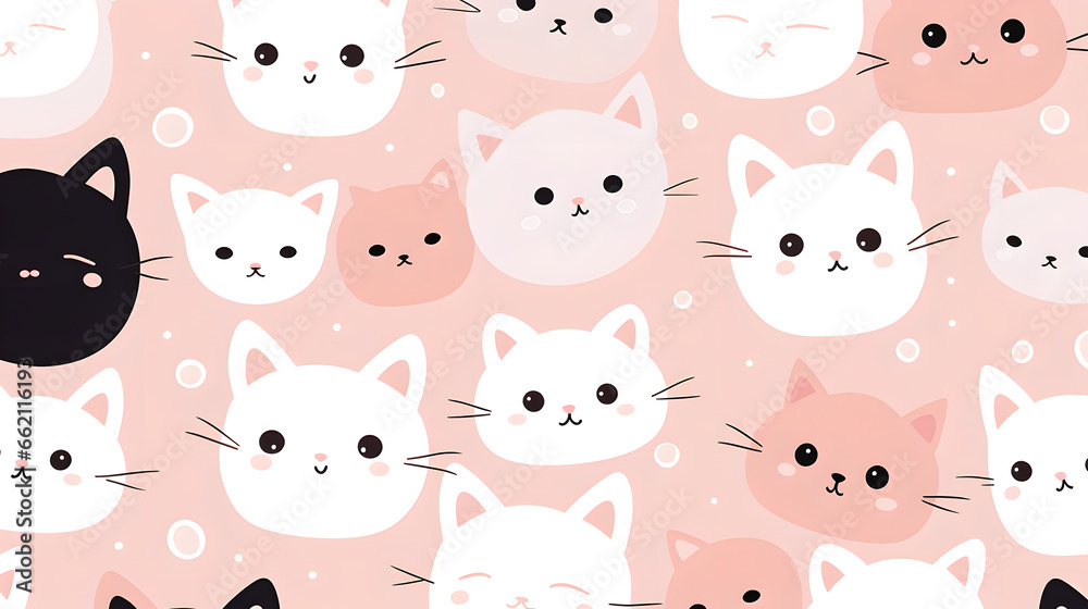 Cute, chubby cat irregular pattern, pink background, Generative AI