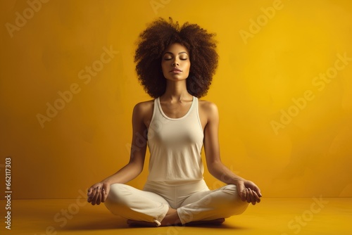 A woman meditating in a lotus position