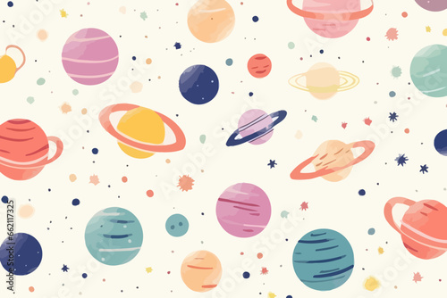 Planetary systems quirky doodle pattern, wallpaper, background, cartoon, vector, whimsical Illustration