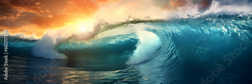 abstract tsunami tidal wave sunset background