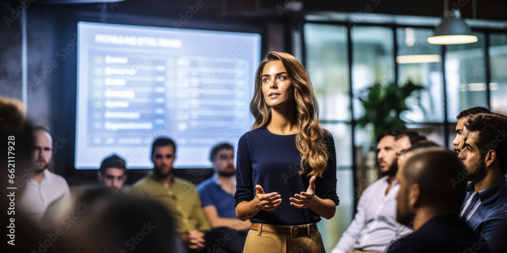 Obraz premium Transgender Entrepreneur Leads Green Tech Discussion in Seminar