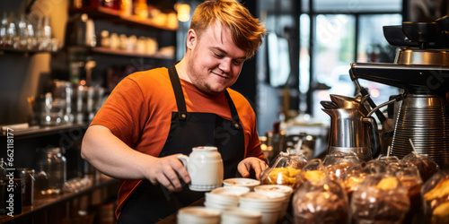 Exceptional Talent: Young Man with Down Syndrome as Café Barista photo