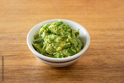 A view of a bowl of guacamole.