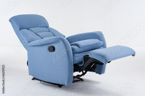 Φωτογραφία Blue recliner chair, reclining chair isolated on white background, Comfortable M
