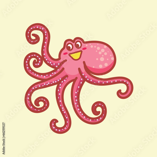 Red octopus cartoon character vector illustration design isolated on white background children book concept