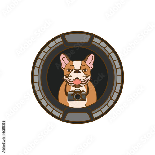 Dog with Camera color Vector  illustration on circle.