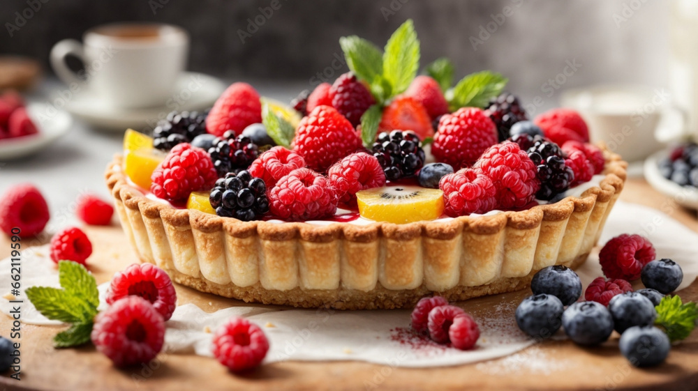 Watercolor berry pie, food, fruit, breakfast