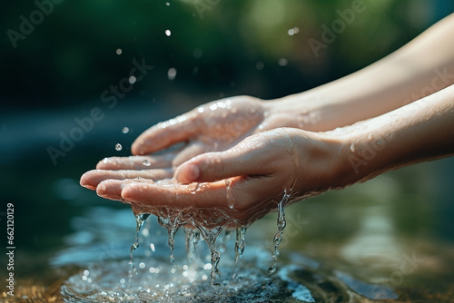 A closeup shot of a woman washing her hands in running water - Generative AI