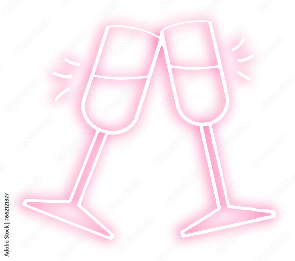 Glowing neon cheers champagne glasses png