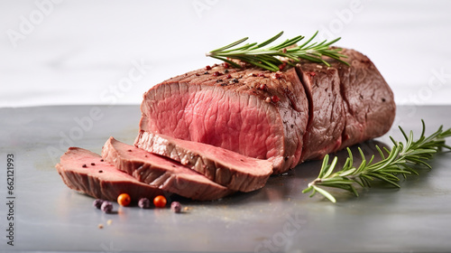 Grilled steak on a neutral background photo