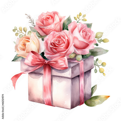 Birthday gift box and rose Illustration  Generative Ai