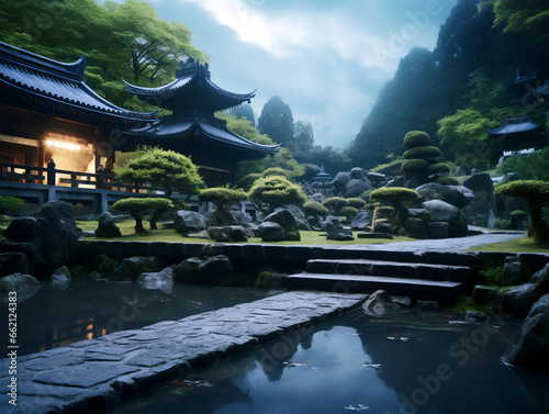 Beautiful Japanese garden, temple in a garden