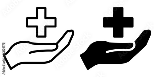 ofvs481 OutlineFilledVectorSign ofvs - hand medical cross vector icon . first aid sign . humanitarian aid . isolated transparent . black outline and filled version . AI 10 / EPS 10 / PNG . g11824