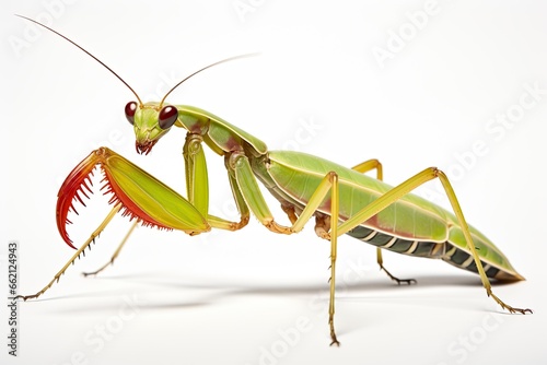 male praying mantis isolated on white background photo