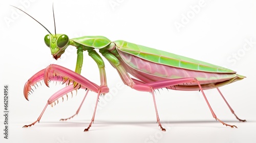 male praying mantis isolated on white background photo